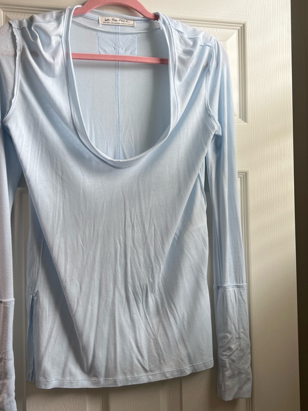 We The Free Light Blue Scoop Neck Long Sleeve Top